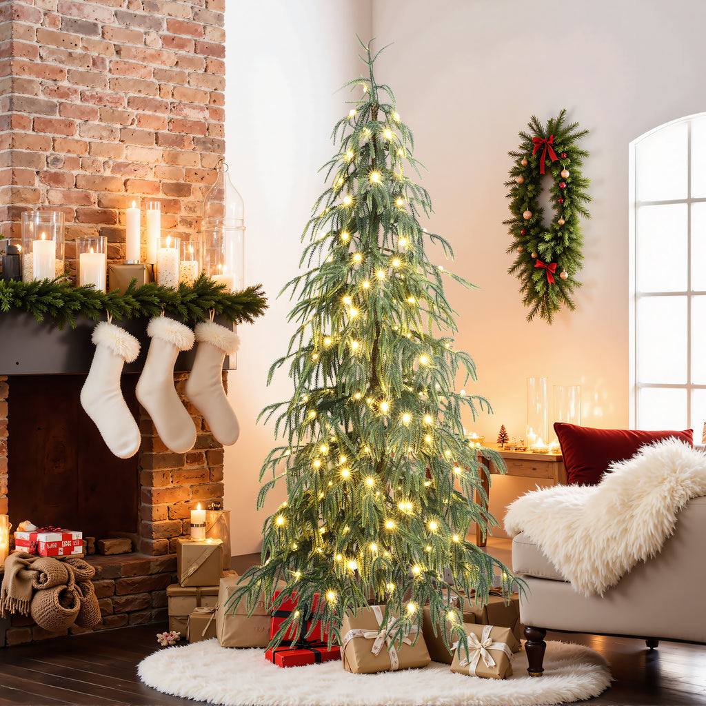 6.5Ft Pre-Lit Slim Artificial Cedar Christmas Tree with Metal Stand