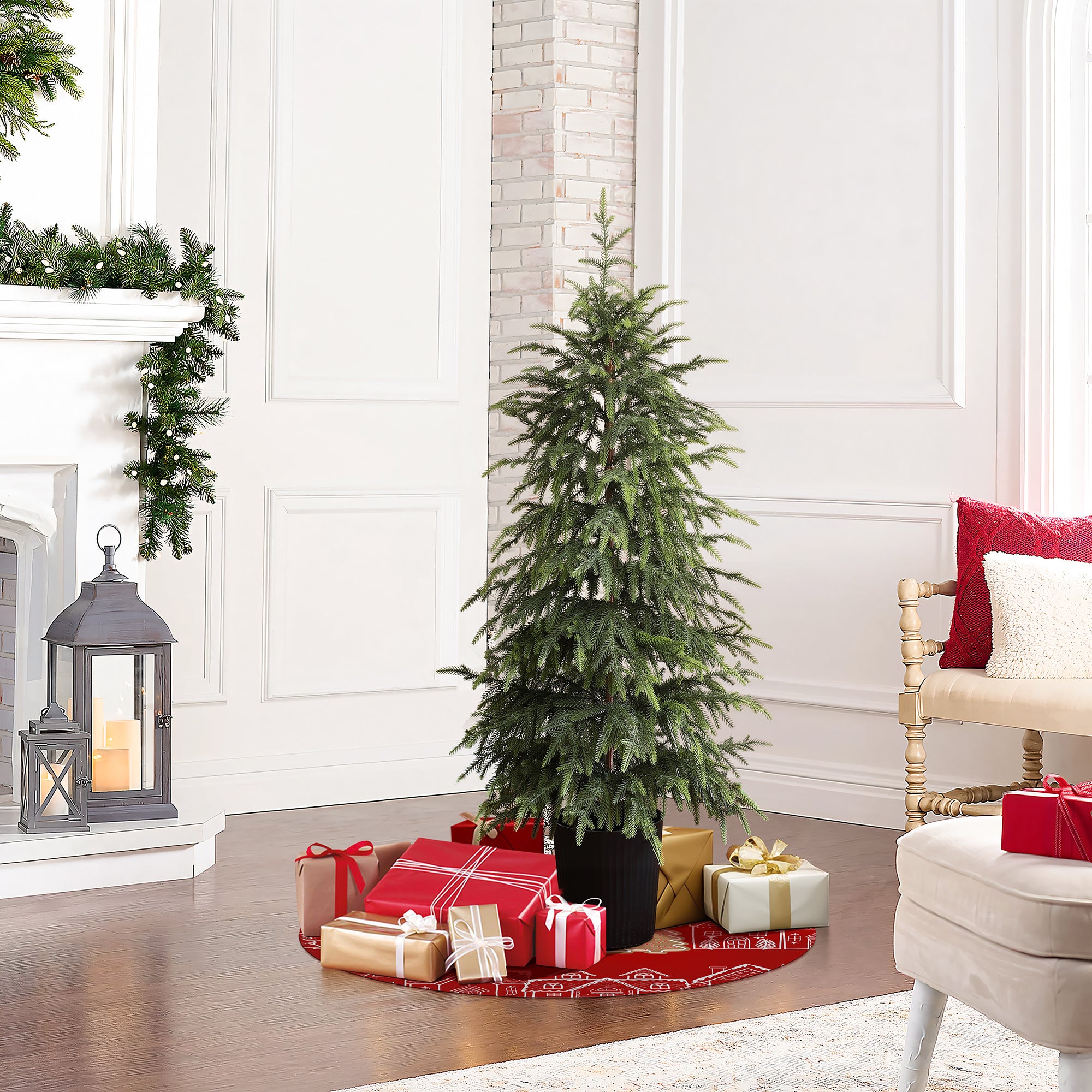 4Ft Artificial Green Branches Christmas Fir Tree Potted