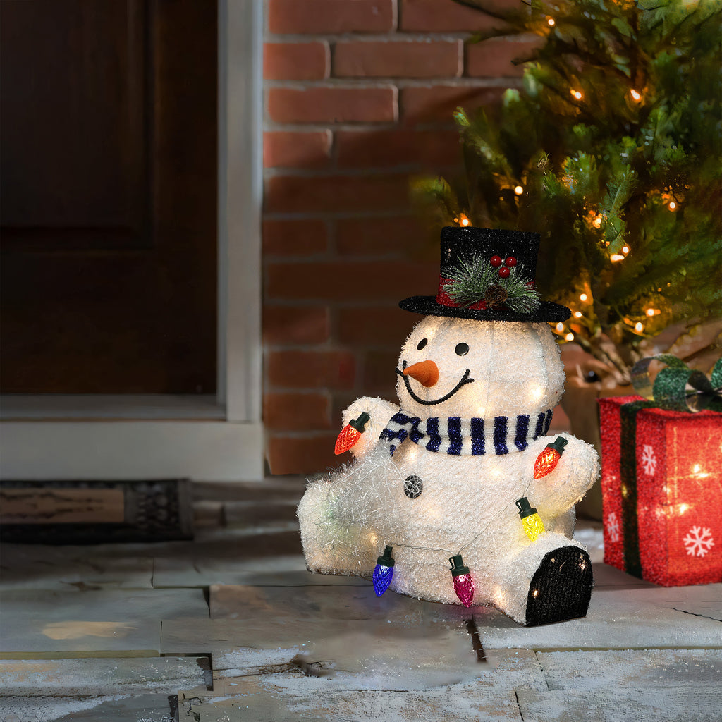 1.25Ft Jolly Snowman with Black Tophat Outdoor Holiday Decoration with Lights