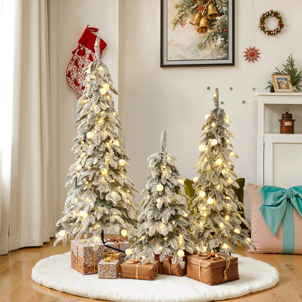 3-Piece Flocked Artificial Tree Set with Lights and Metal Stand