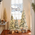 3-Piece Flocked Artificial Tree Set with Lights and Metal Stand