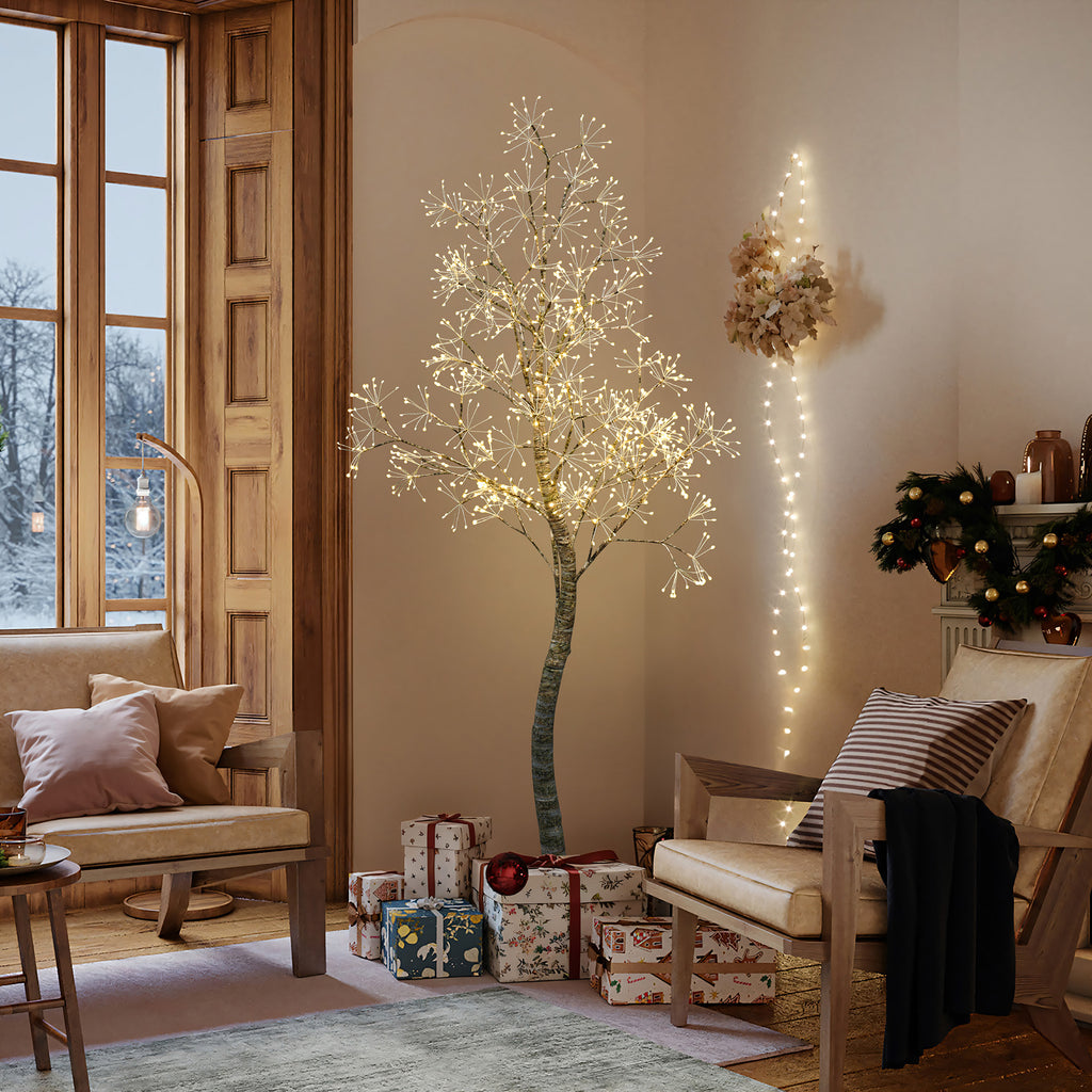 5.9 Pre-Lit Birch Artificial Tree with Realistic Faux Tree Trunk