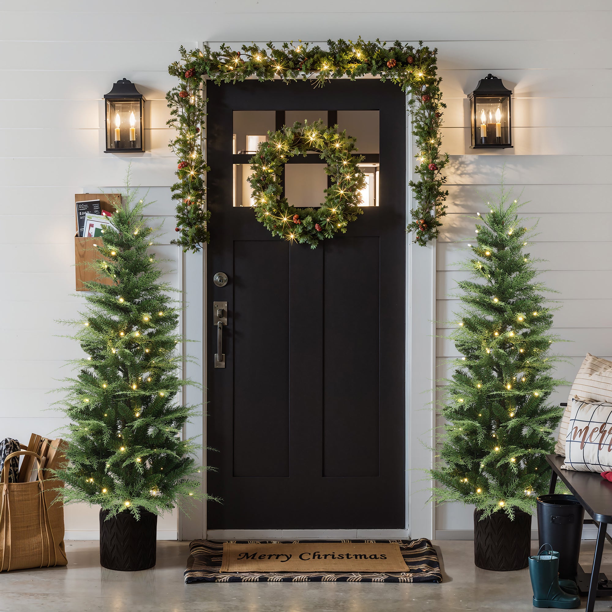 5Ft Pre-Lit Green Artificial Christmas Tree Decoration Potted