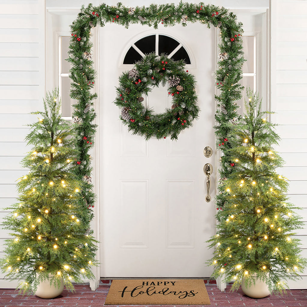 4.5Ft Pre-Lit Artificial Potted Tree with Green Branches