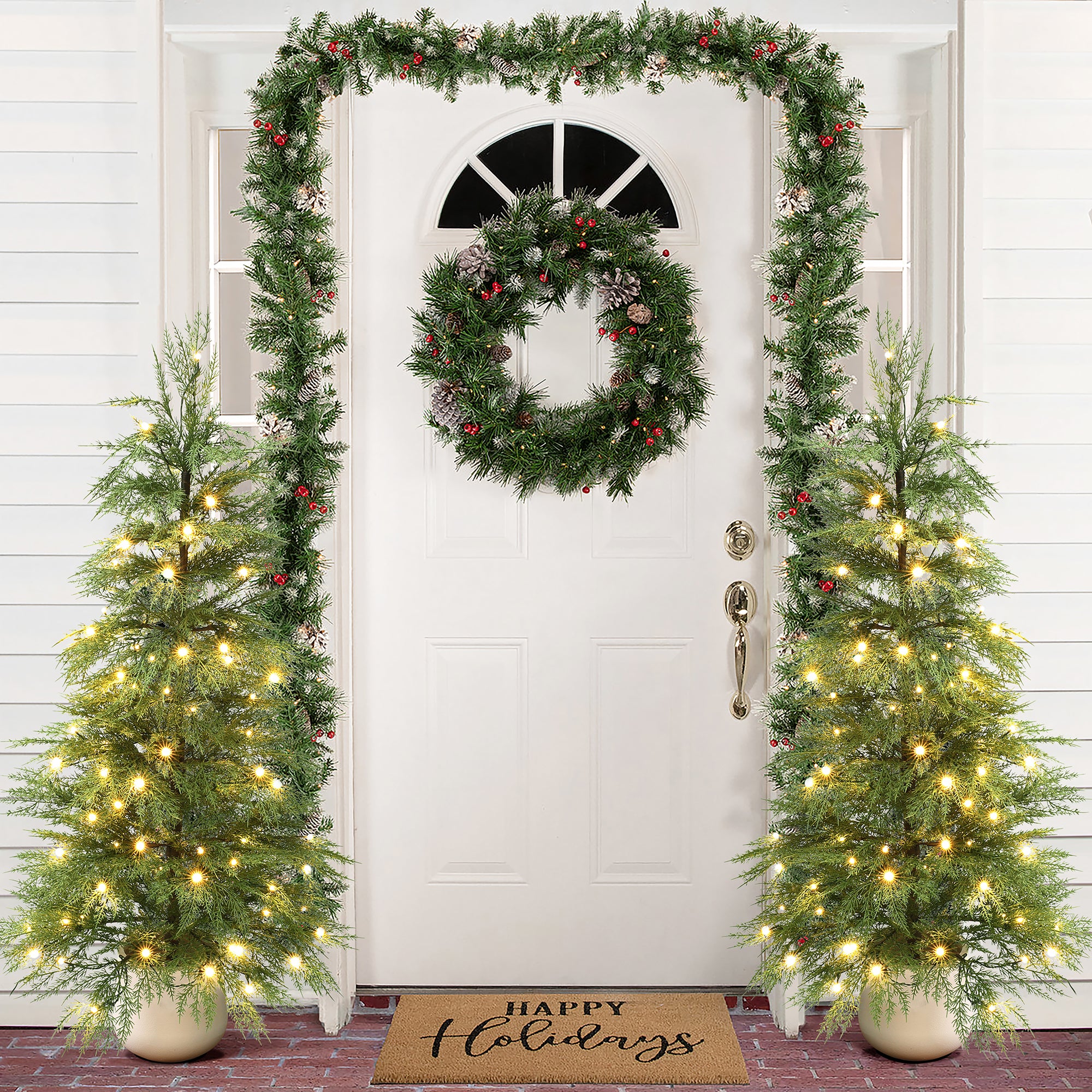 4.5Ft Pre-Lit Artificial Potted Tree with Green Branches