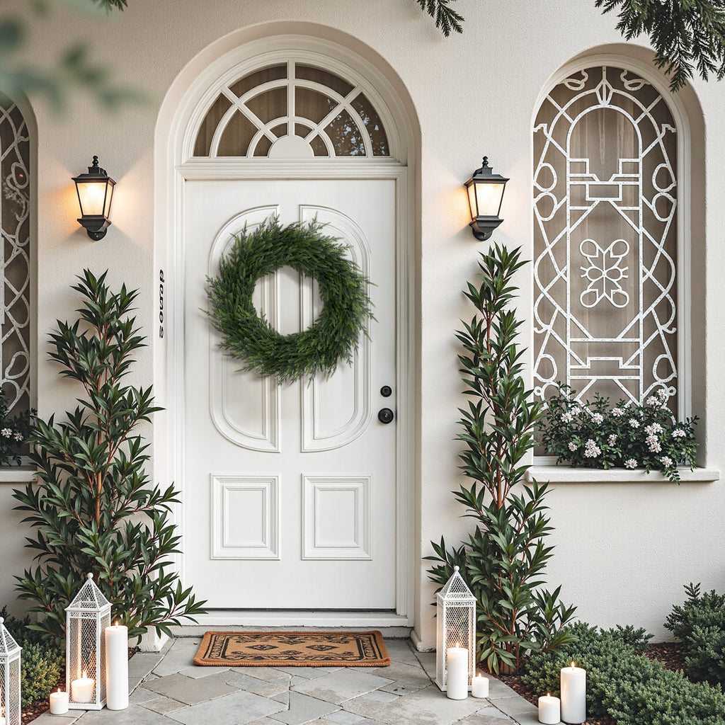 35-Inch Round Artificial Green Wreath Holiday Mantle and Door Decoration