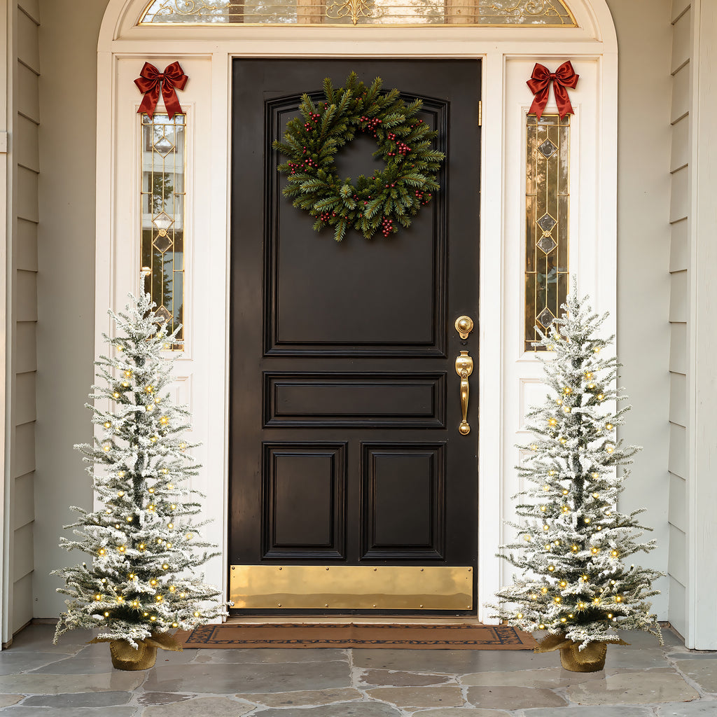 4Ft Pre-Lit Snow-Flocked Artificial Christmas Tree in Burlap Base