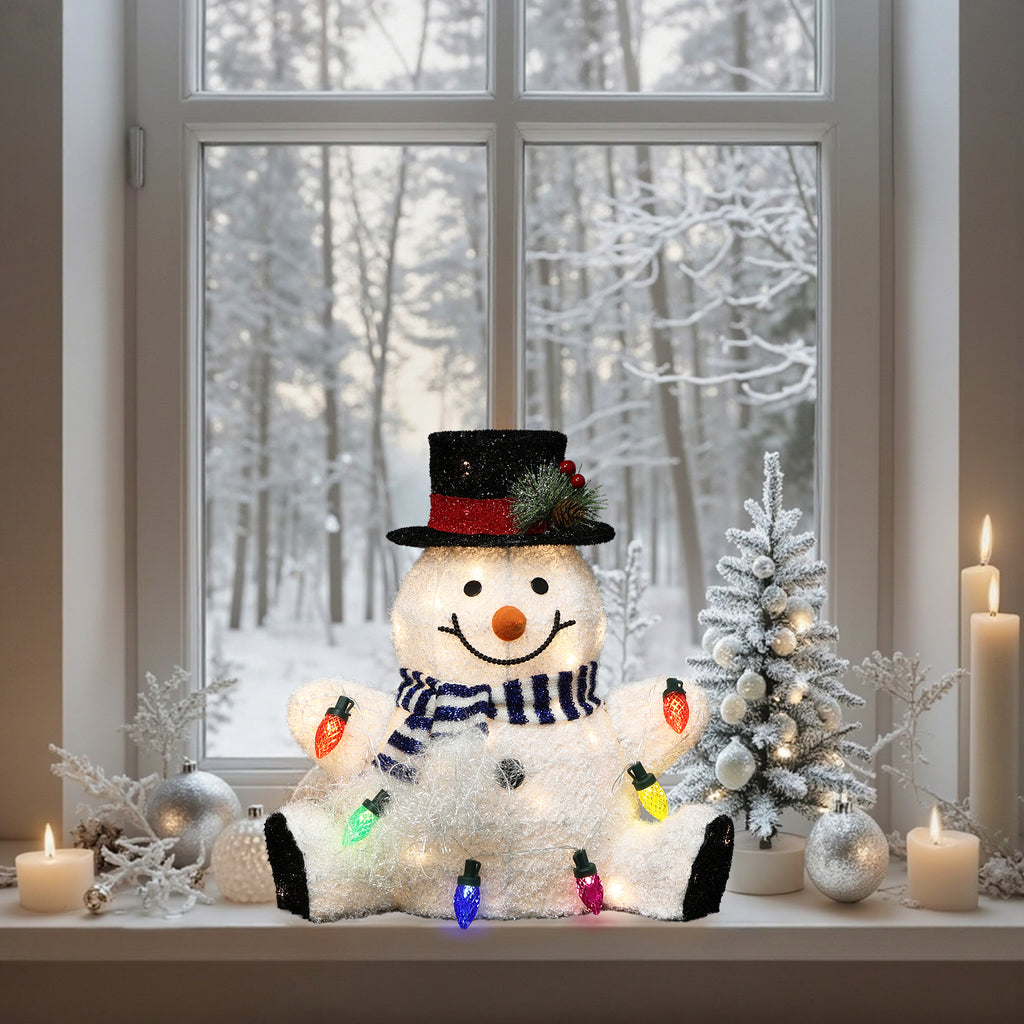 1.25Ft Jolly Snowman with Black Tophat Outdoor Holiday Decoration with Lights