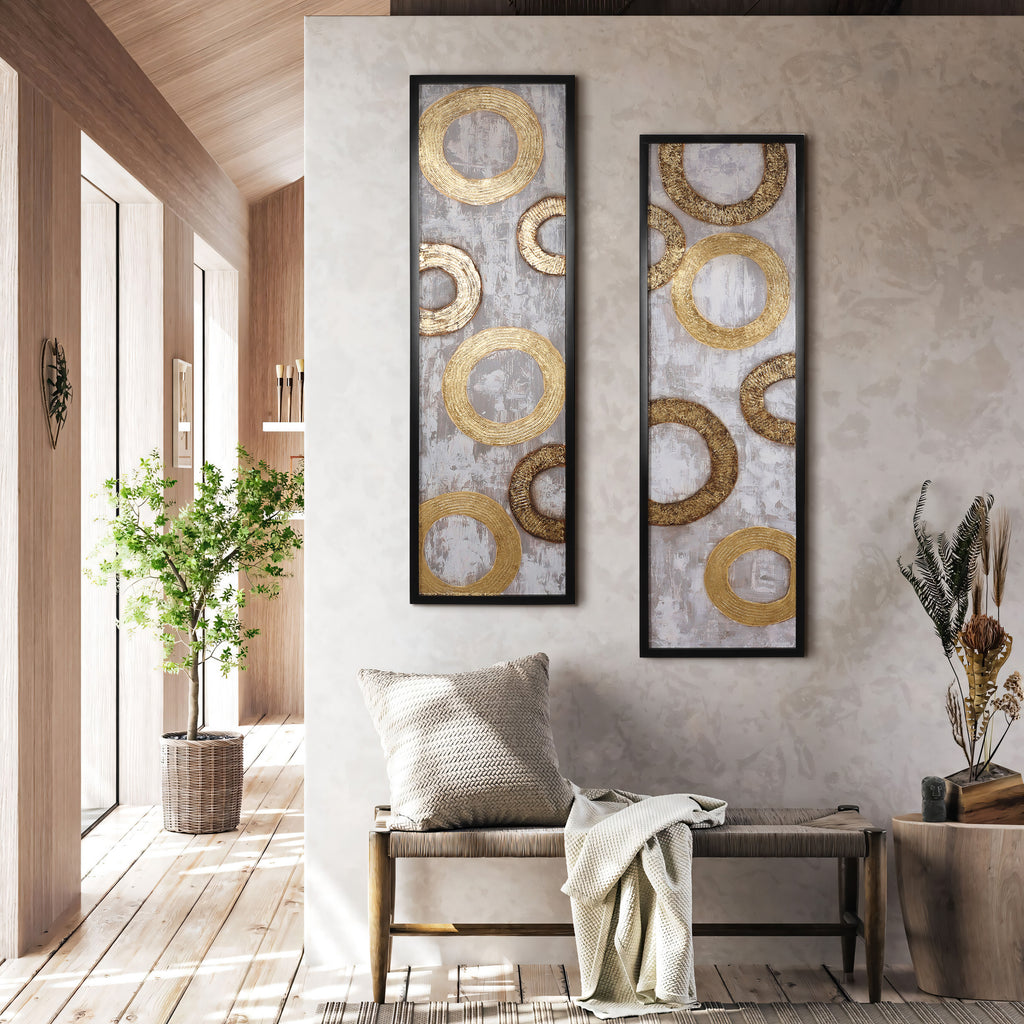 2-Piece Gold and Brown Metal with Black Rectangle Frame Wall Decor Set