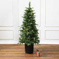 Pre-Lit Artificial Christmas Tree with Warm LED Lights – Dense Green Pine Needles, Black Pot, Easy Setup