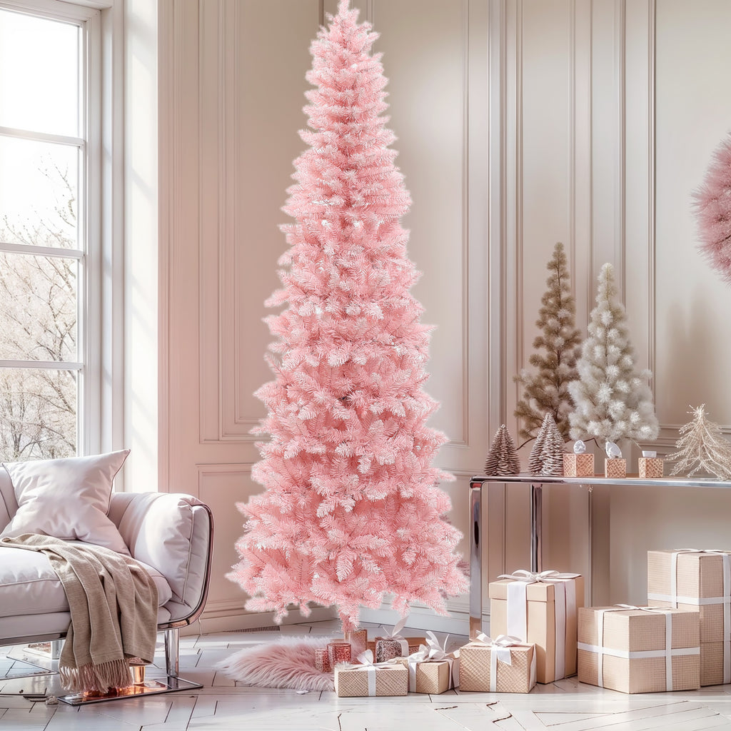 7Ft Pre-Lit Pink Slim Tree with Metal Stand