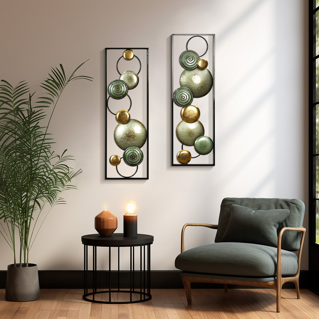 2-Pc Multi-Color Circles Abstract Rectangular Metal Open Wall Decor Set
