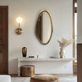 Wall Mirror with Curved Frame, Aged Gold, Modern Accent Decor, 29.5"x15.25"