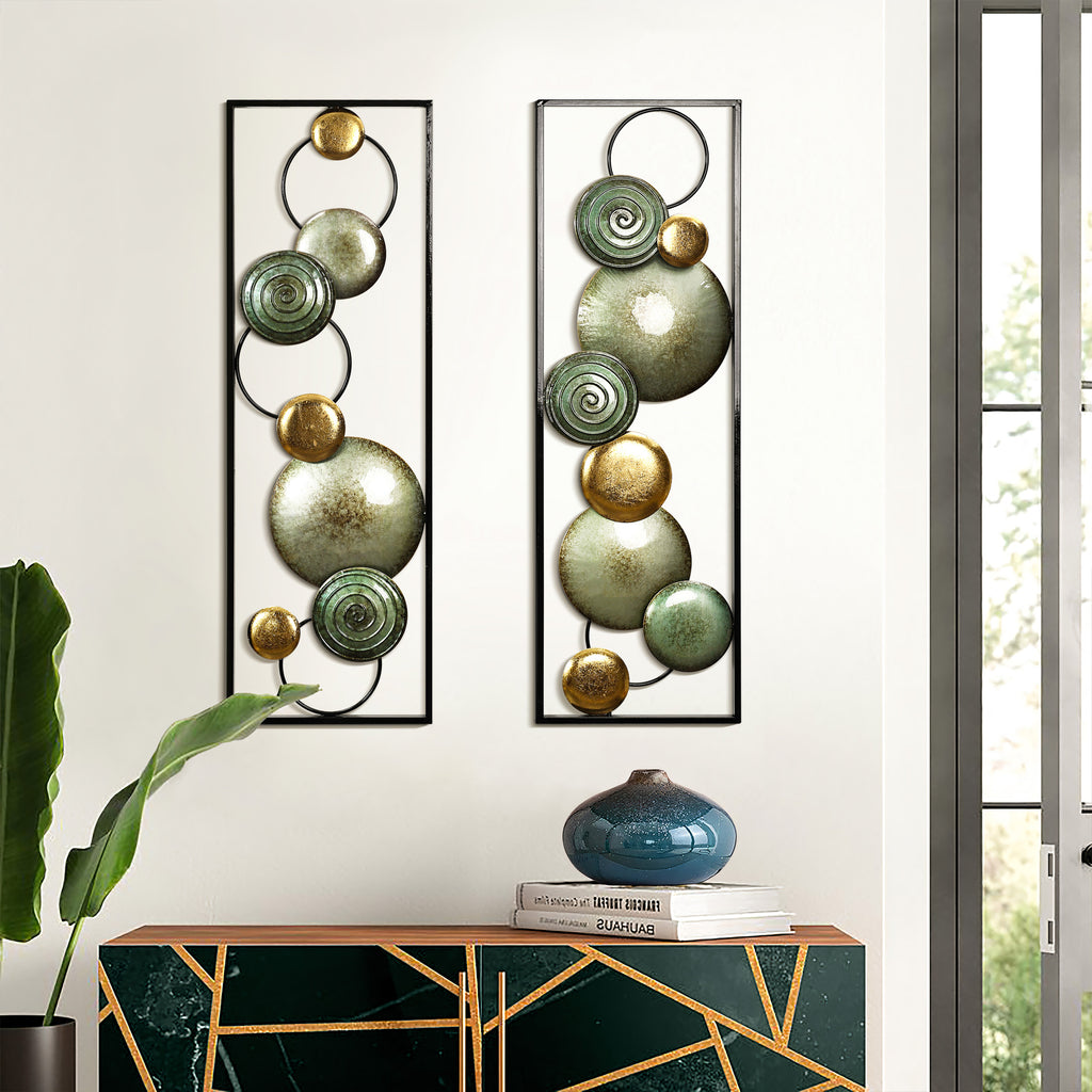 2-Pc Multi-Color Circles Abstract Rectangular Metal Open Wall Decor Set