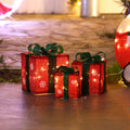 Set of 3 Red and Green Gift Boxes with Bows Lighted Christmas Yard Decoration