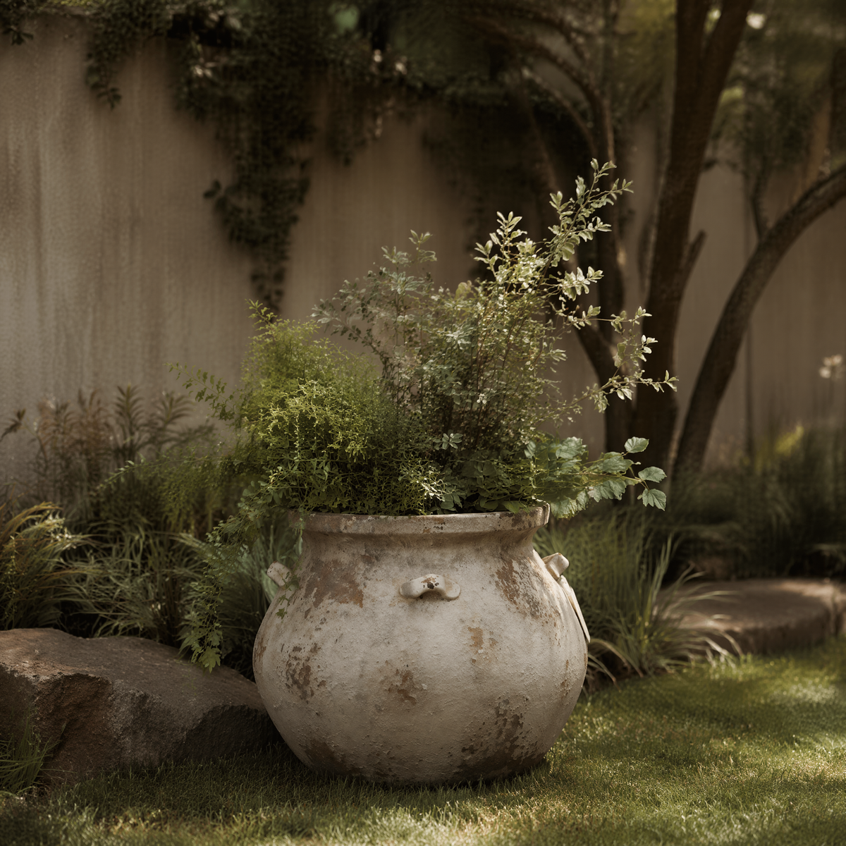 Cauldron MgO Planter, Distressed Off-White, 15"