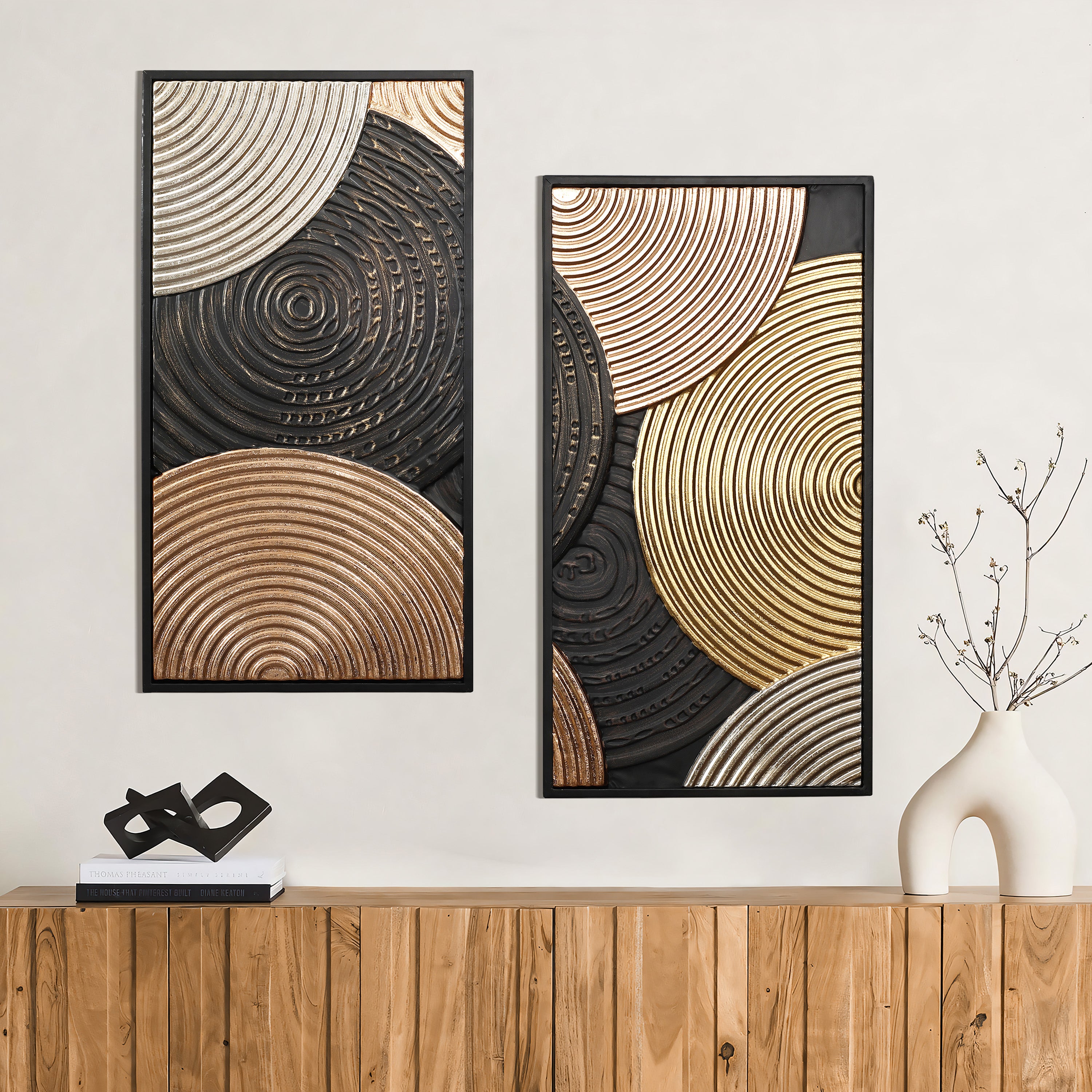 2-Pc Earth Tone Circles Abstract Rectangular Metal Wall Decor Set