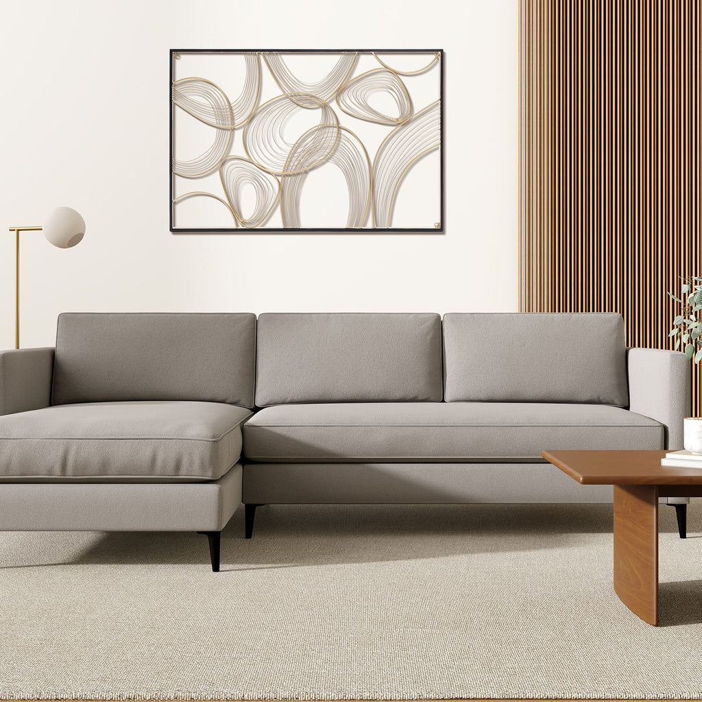 Luxury Abstract Metal Wall Art – Black & Gold Geometric Line Design