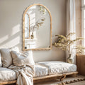 34-Inch Tall Arch Natural Rubberwood Scalloped Frame Wall Mirror