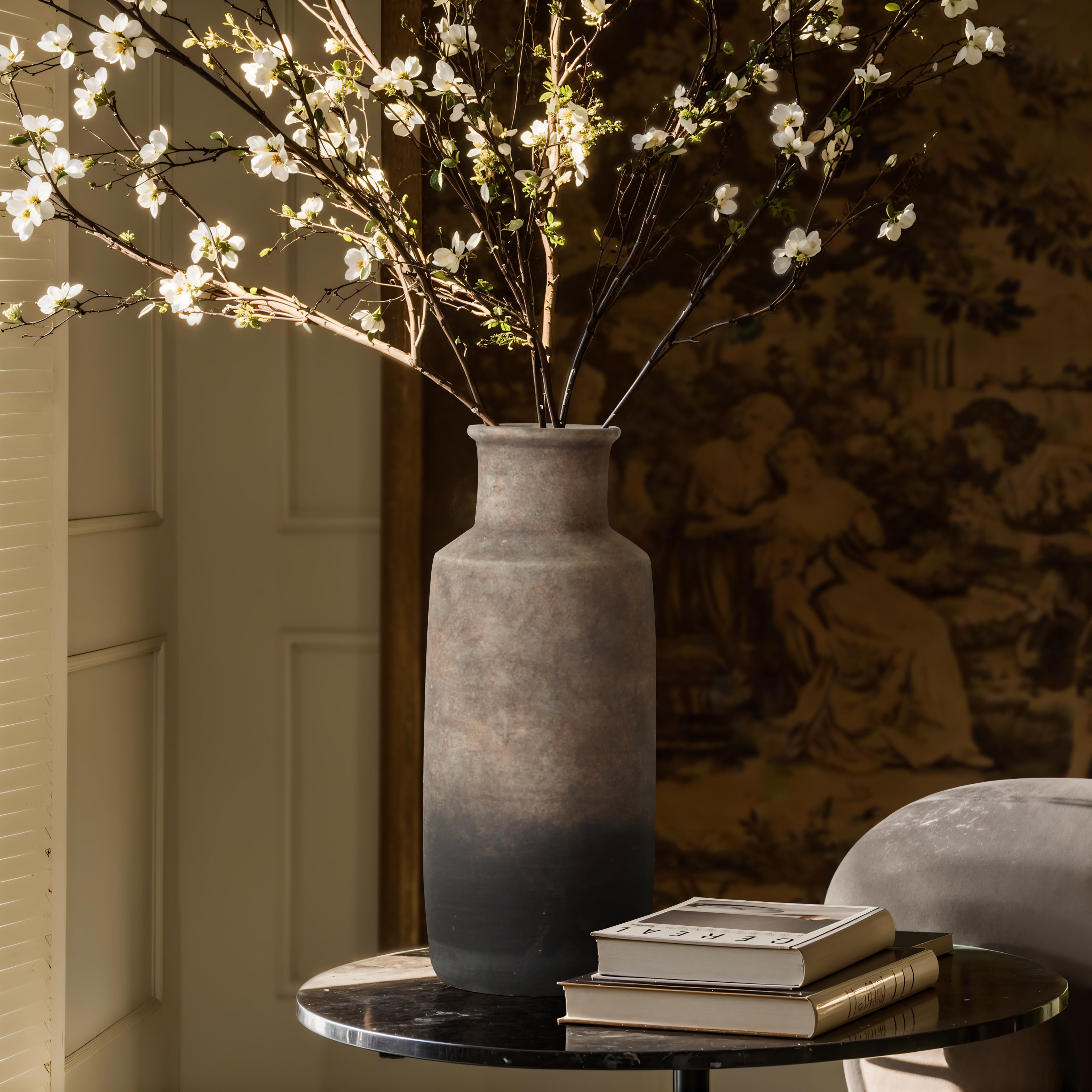 Brown Ombre Terracotta Narrow 14.8-Inch Tall Vase