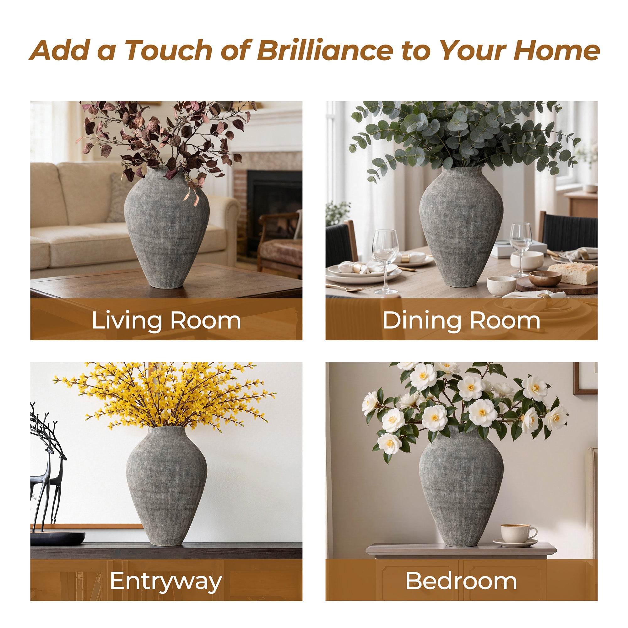 Tall Ribbed Terracotta Vase, Weathered Charcoal, 16"