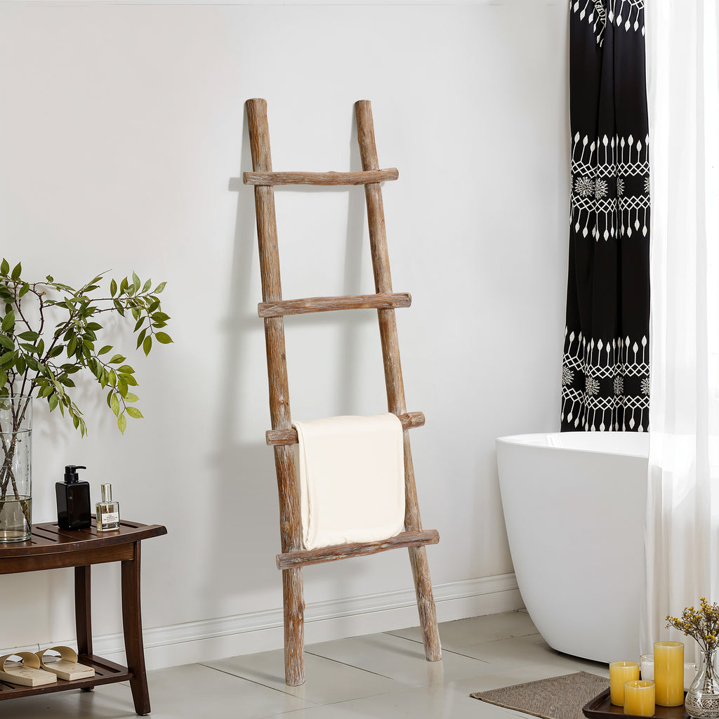 Solid Wood Natural 4-Rung 59-Inch Tall Blanket Ladder