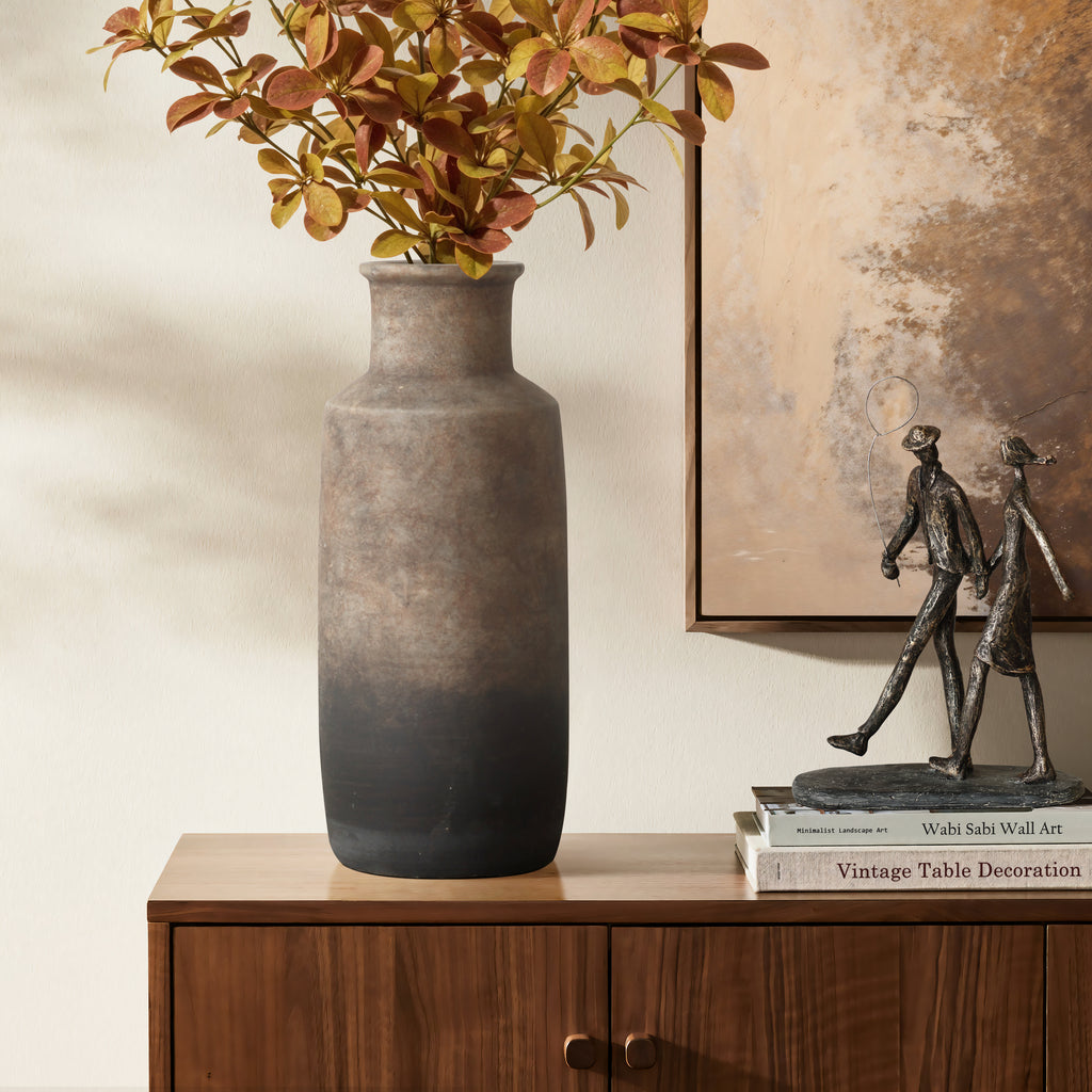 Brown Ombre Terracotta Narrow 14.8-Inch Tall Vase