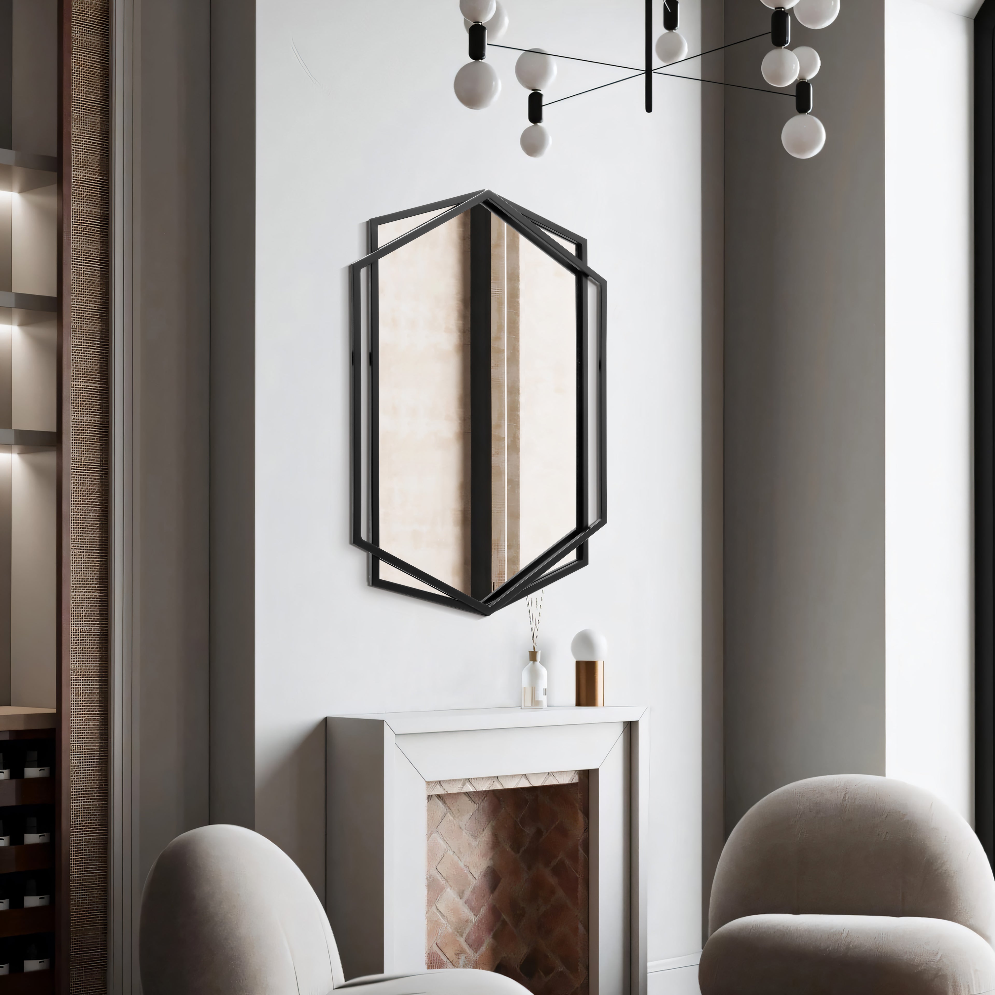 Industrial Iron Framed Geometric Mirror – Modern Multi-Sided Design