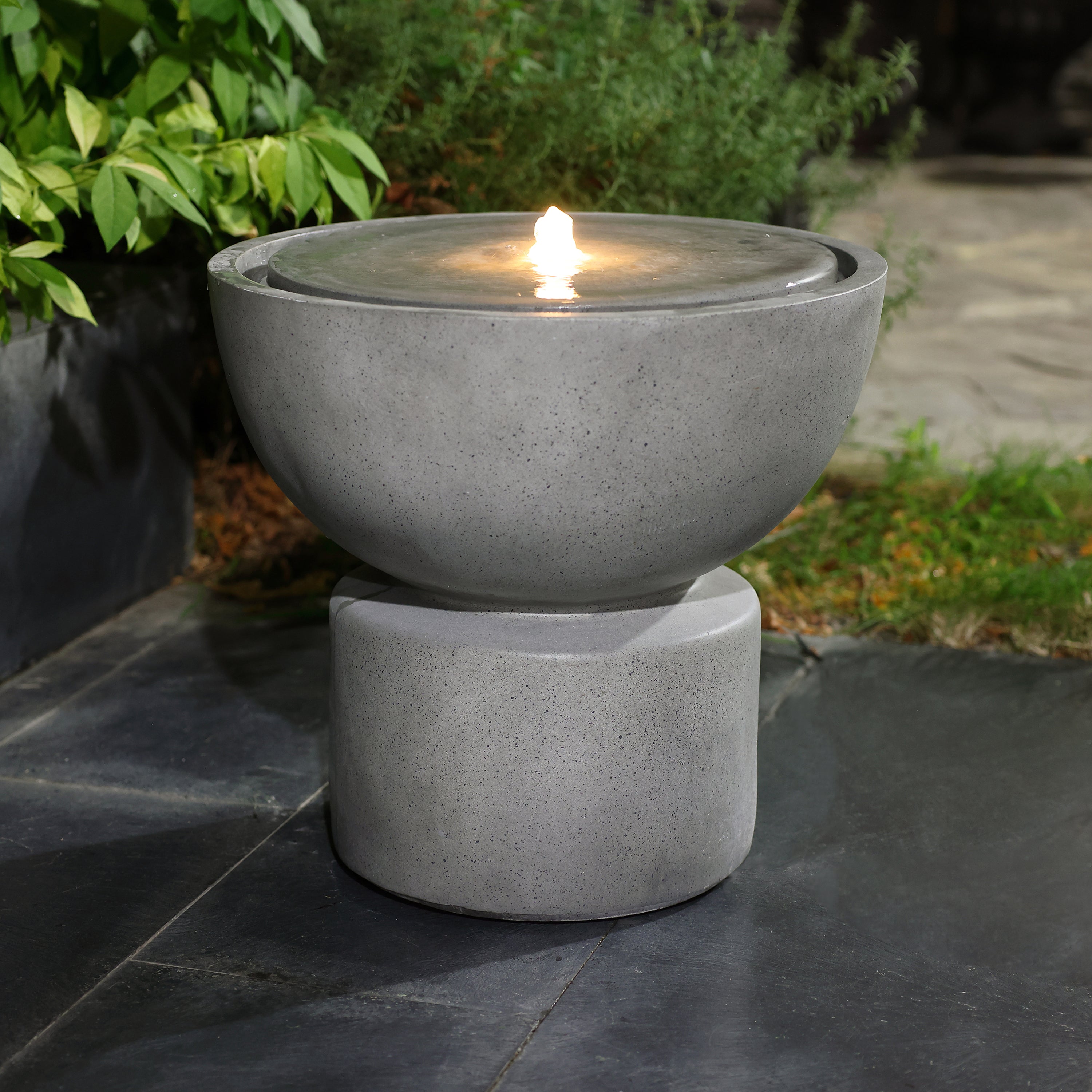 Modern Concrete Tabletop Fountain with LED Light - Serene Indoor/Outdoor Decorative