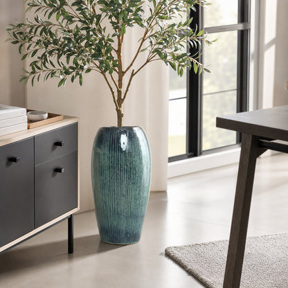 Vale Glazed Ceramic Tall Planter, Green-Blue, 23"