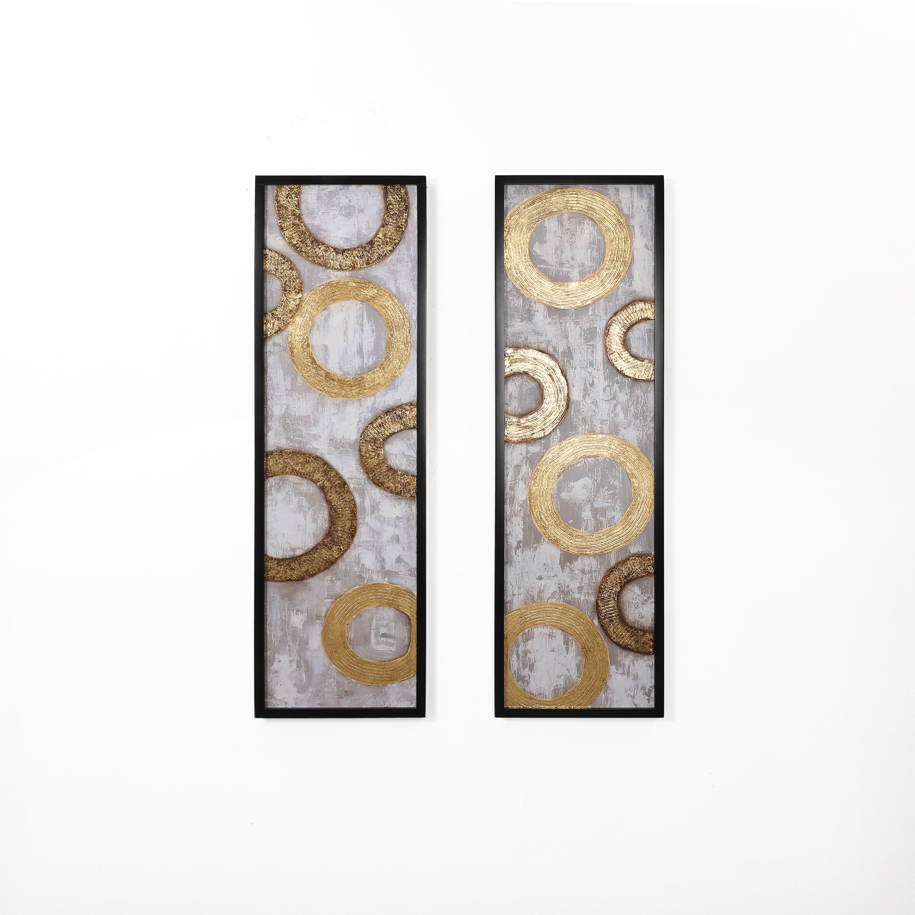 2-Piece Gold and Brown Metal with Black Rectangle Frame Wall Decor Set