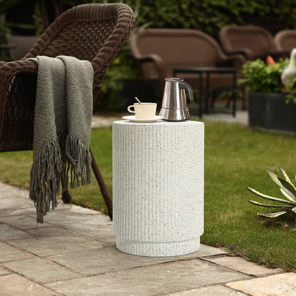 Ivory White Cement Round Outdoor Side Table