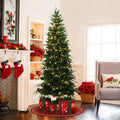7Ft Pre-Lit Green Slim Artificial Christmas Tree with 8 Light Functions