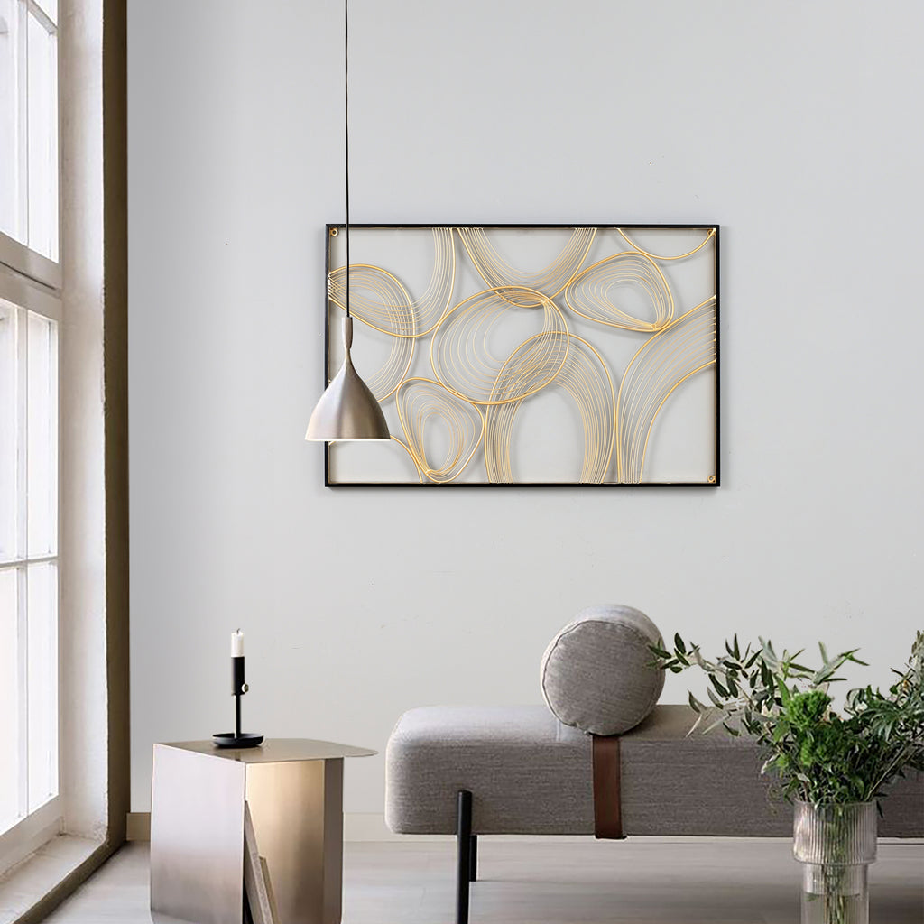 Luxury Abstract Metal Wall Art – Black & Gold Geometric Line Design
