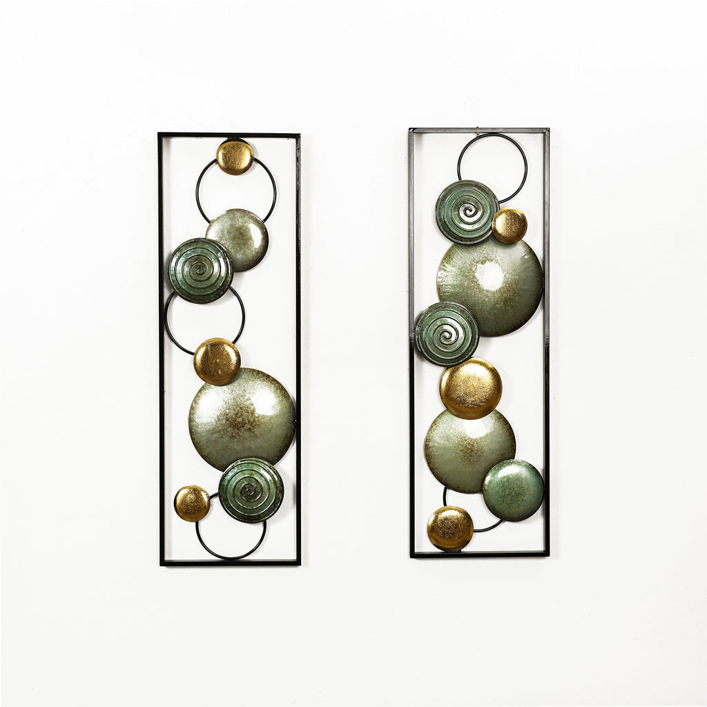 2-Pc Multi-Color Circles Abstract Rectangular Metal Open Wall Decor Set
