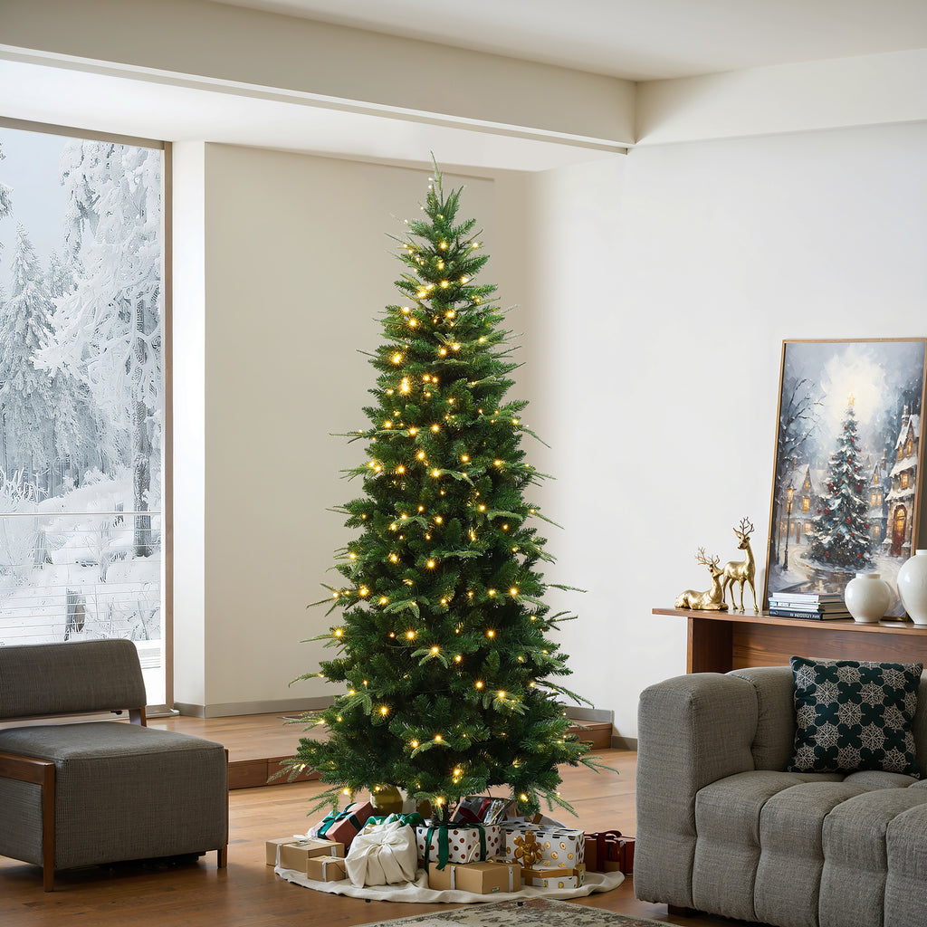 6Ft Pre-Lit Green Slim Artificial Christmas Tree with 8 Light Functions