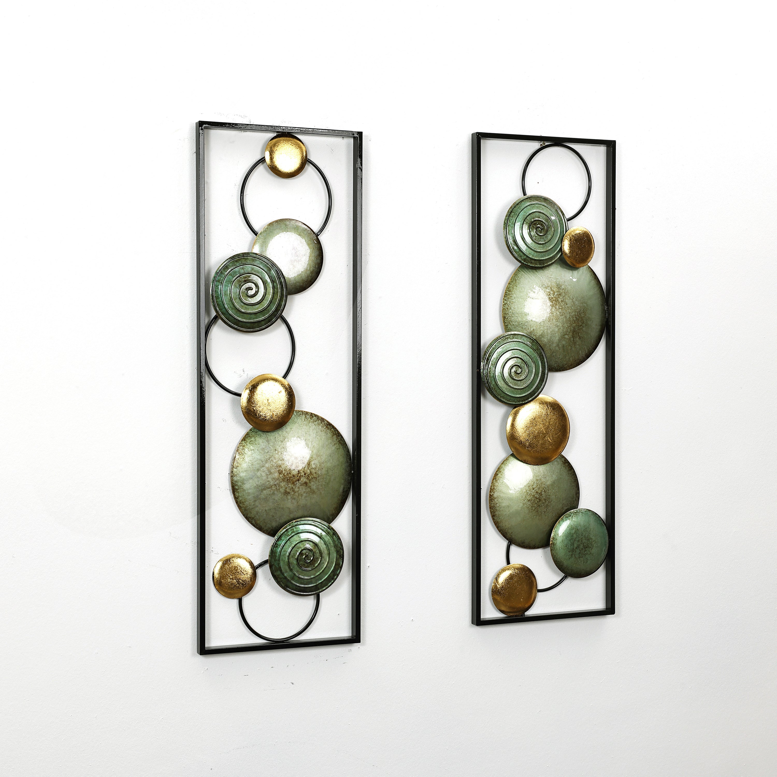 2-Pc Multi-Color Circles Abstract Rectangular Metal Open Wall Decor Set