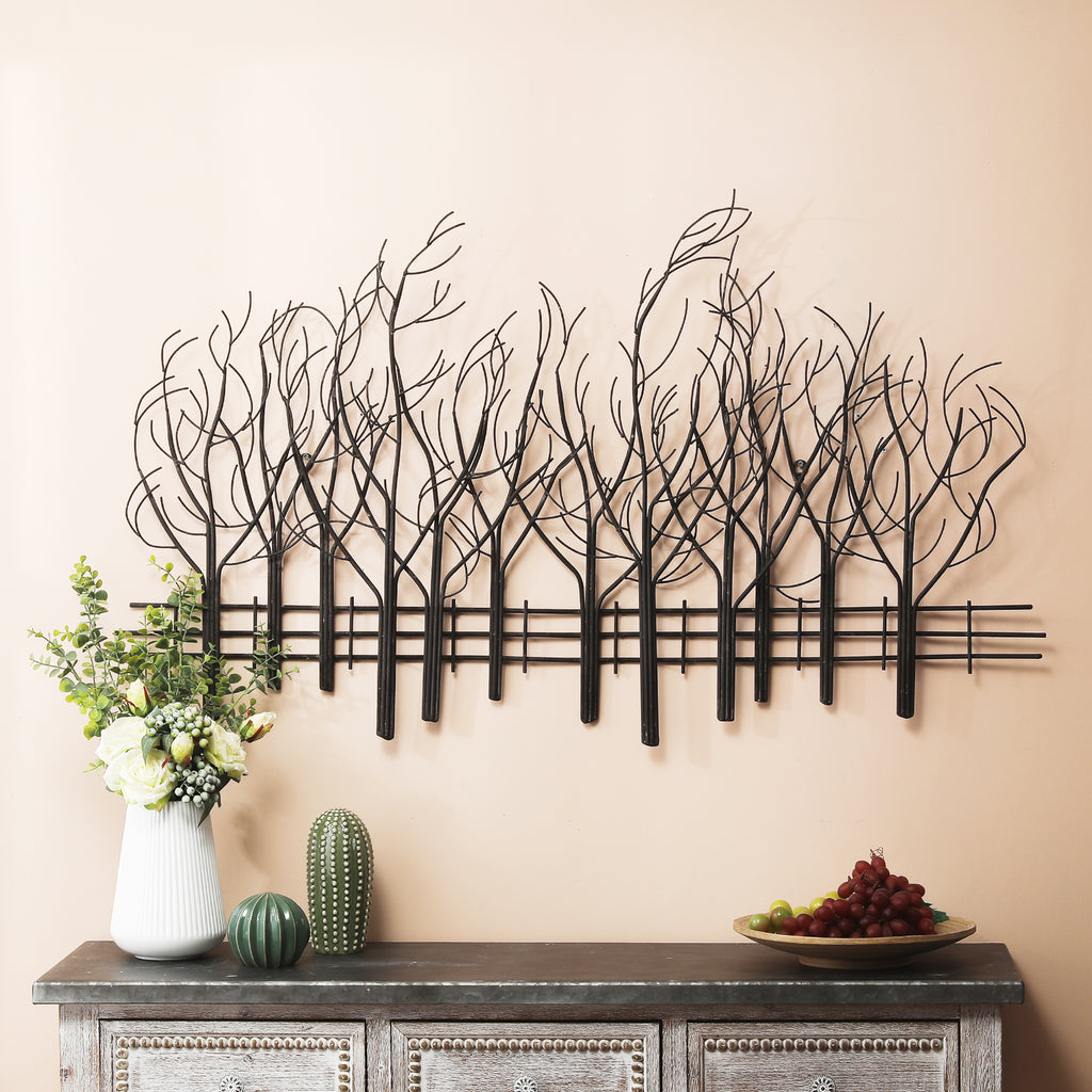 Snowy Black Metal Field of Trees Wall Decor