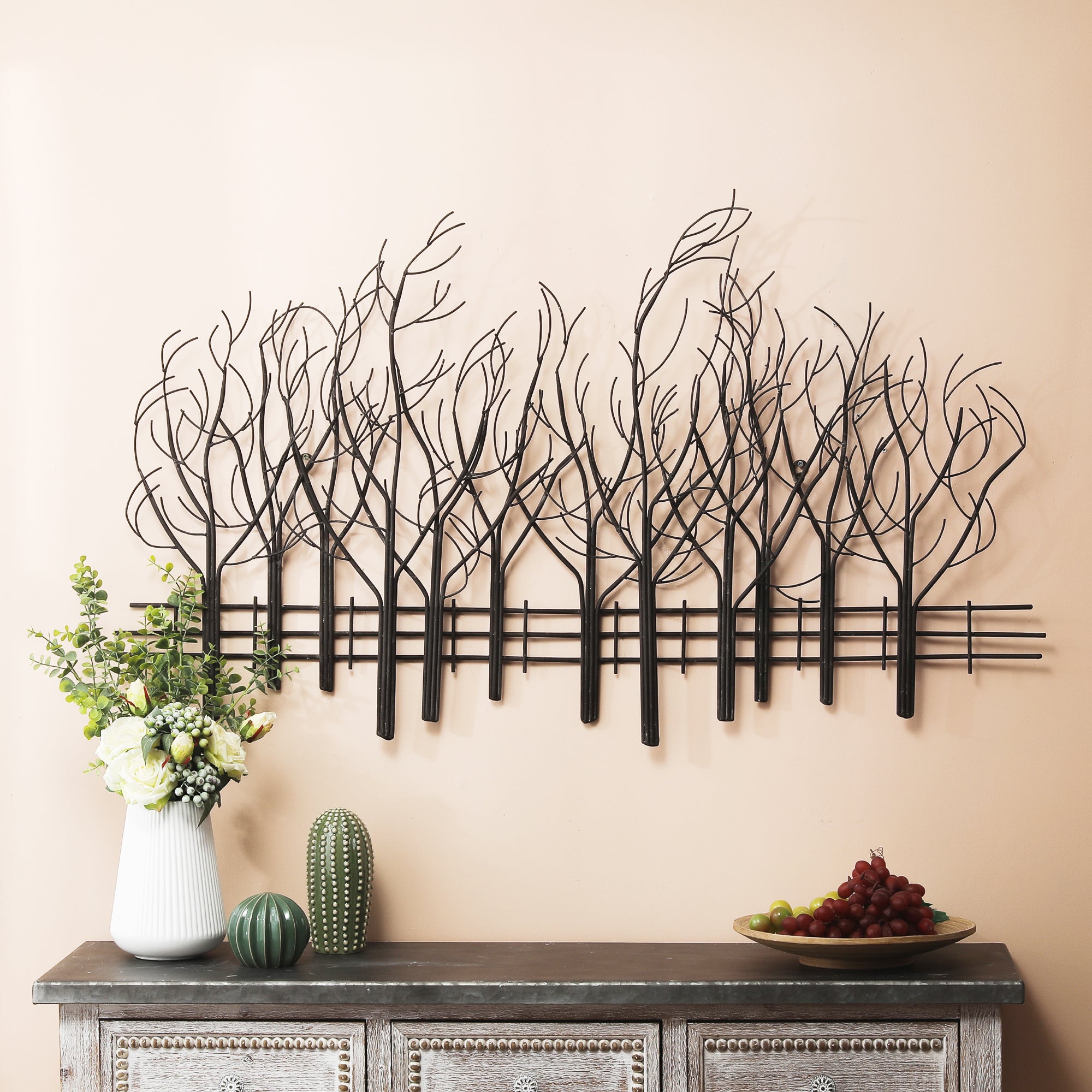 Snowy Black Metal Field of Trees Wall Decor