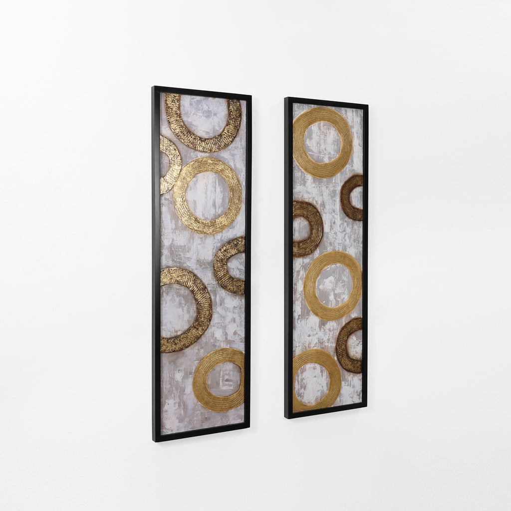 2-Piece Gold and Brown Metal with Black Rectangle Frame Wall Decor Set