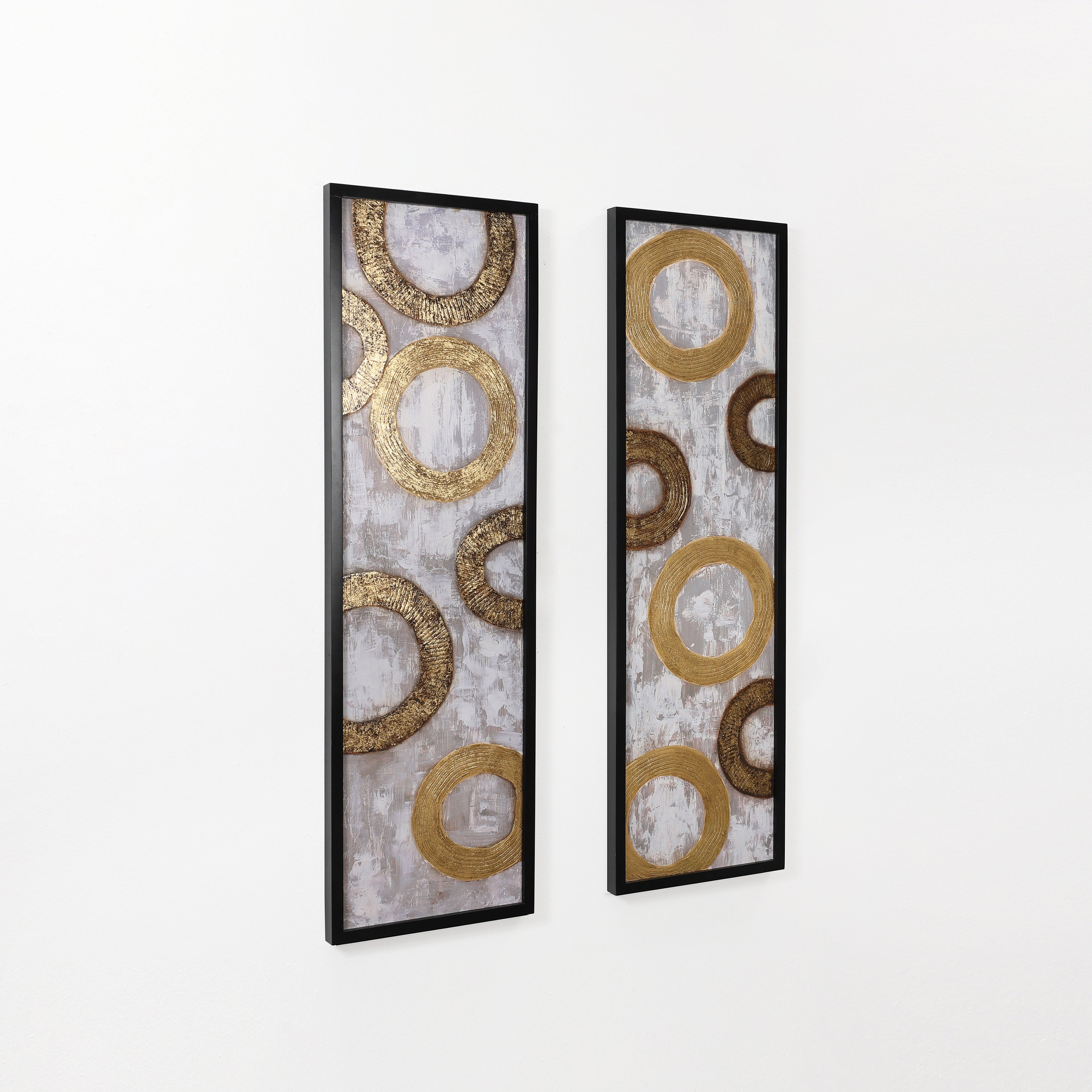 2-Piece Gold and Brown Metal with Black Rectangle Frame Wall Decor Set