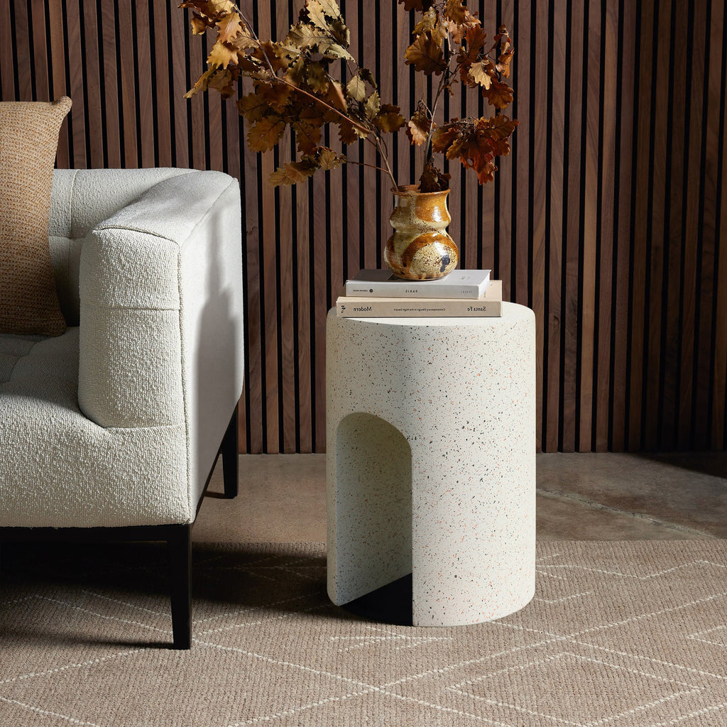 Mod Ivory White Cement Round with U-Shape Outdoor Side Table