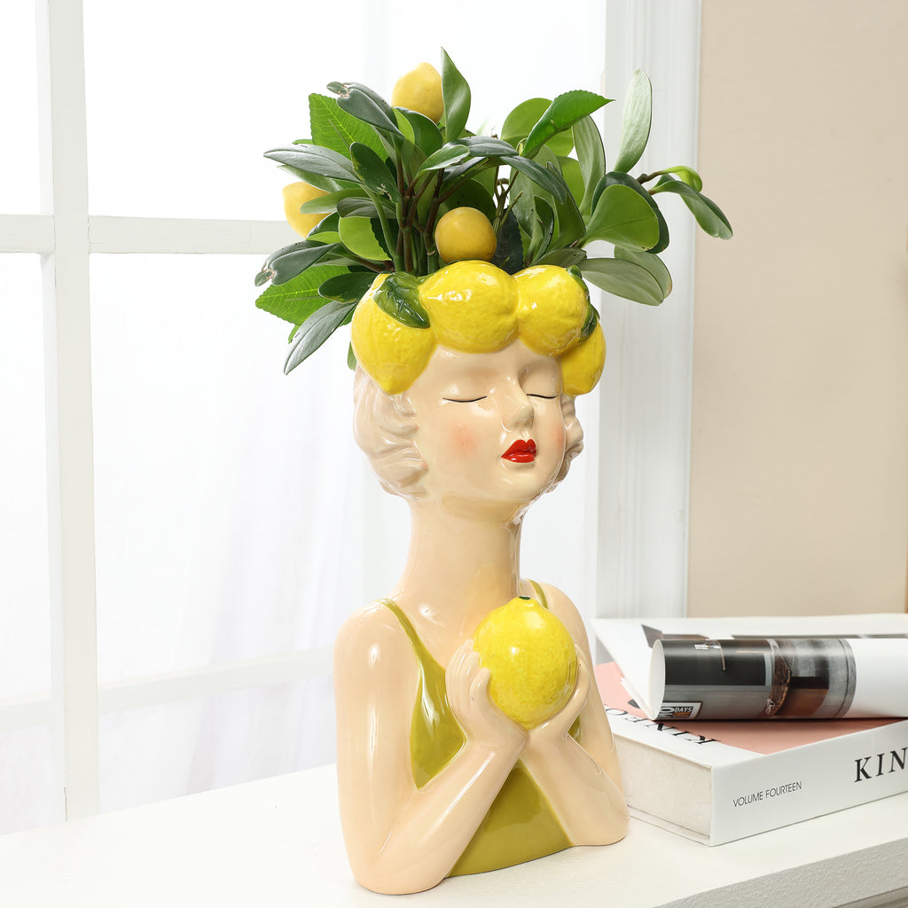 Lady Lemons Ceramic 11.6-Inch Tall Sculpture Vase