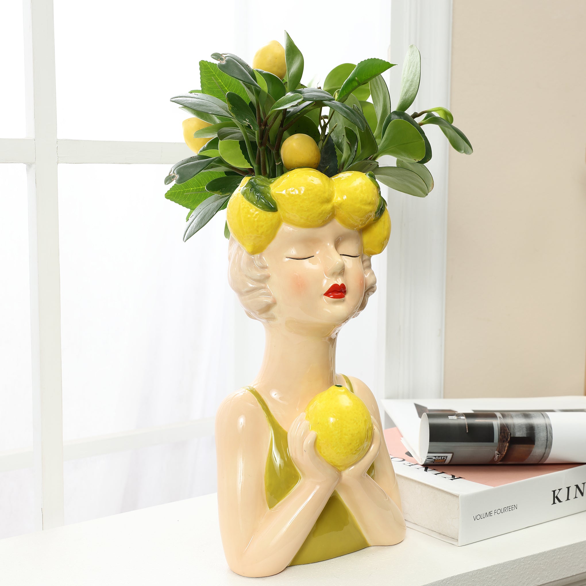 Lady Lemons Ceramic 11.6-Inch Tall Sculpture Vase