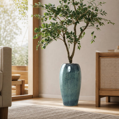 Vale Glazed Ceramic Tall Planter, Green-Blue, 23"