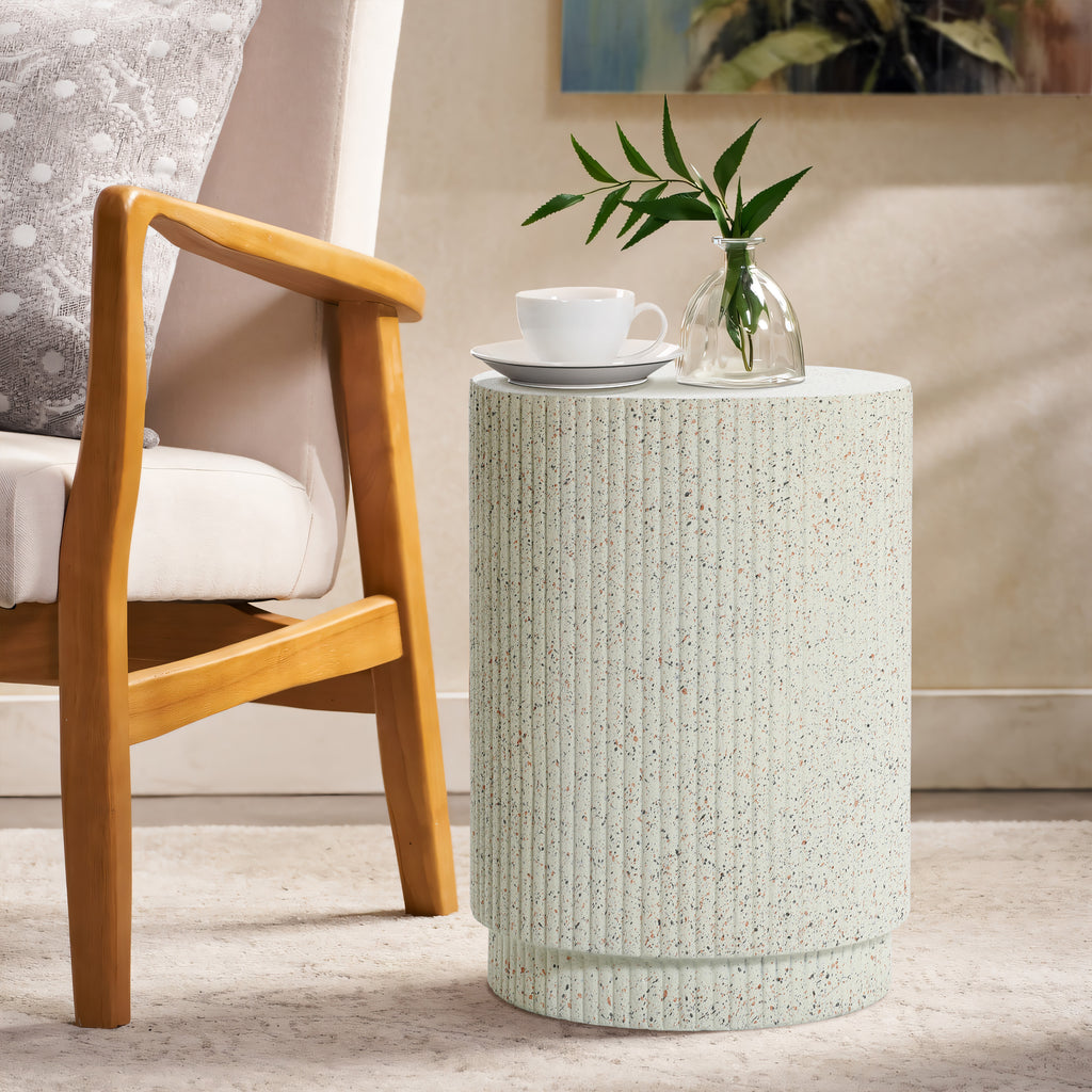 Ivory White Cement Round Outdoor Side Table