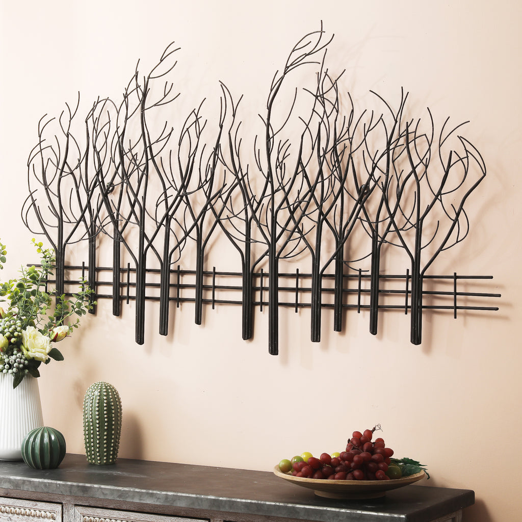 Snowy Black Metal Field of Trees Wall Decor