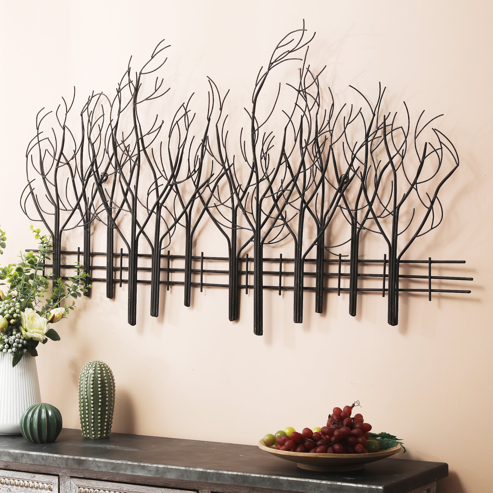 Snowy Black Metal Field of Trees Wall Decor