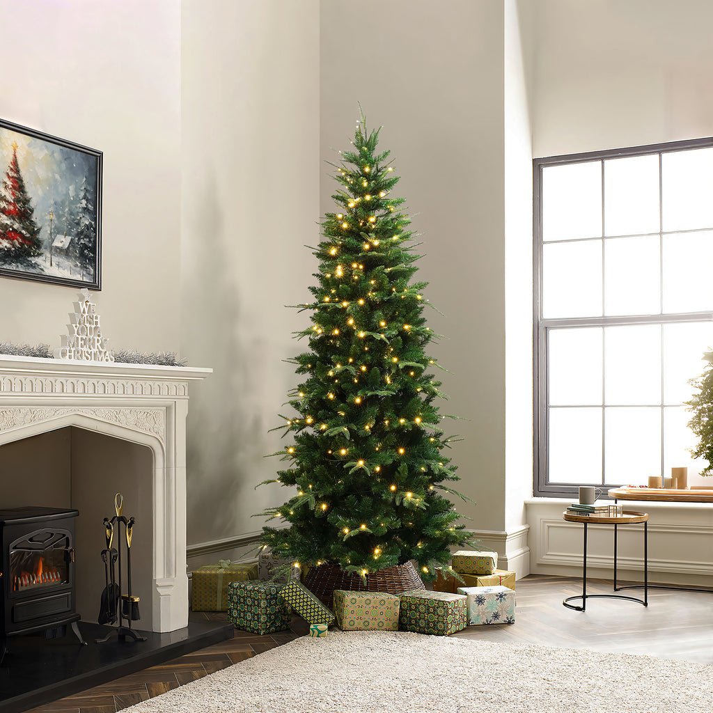 6Ft Pre-Lit Green Slim Artificial Christmas Tree with 8 Light Functions