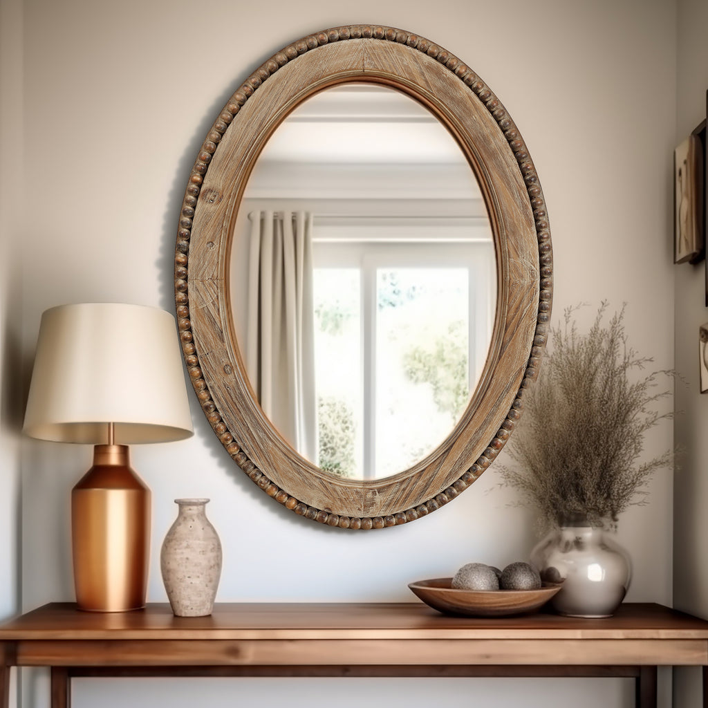 Cameo Wood Framed 32-Inch Oval Wall Mirror